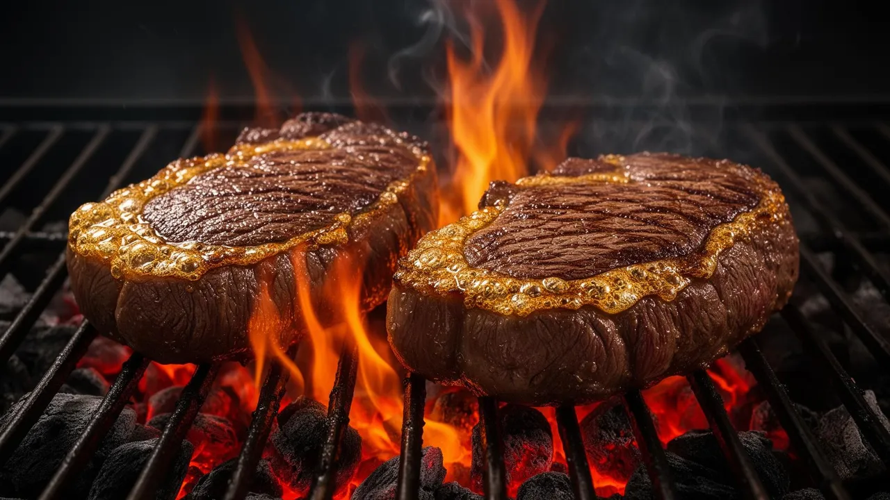 Carnes suculentas grelhando na brasa